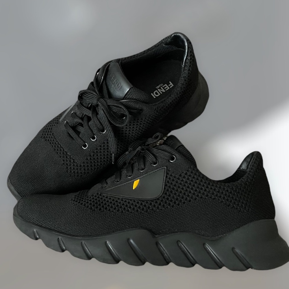 FENDI Authentic Monster Black Bug eye Knit lace up Sneakers EU 40,5-41 size US 5